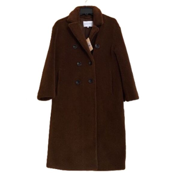 REBECCA MINKOFF Women’s WOOL BLEND DOUBLE-BREASTED BROWN TEDDY COAT Sz-S - Picture 1 of 7